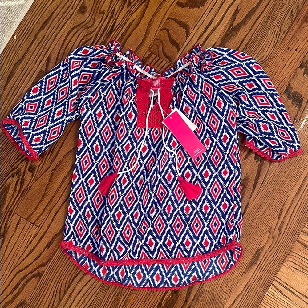Girls Love Pink NEW girls Geometric peasant Blouse sz 7/8